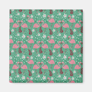 Floral flamingo seamless pattern pink green magnet