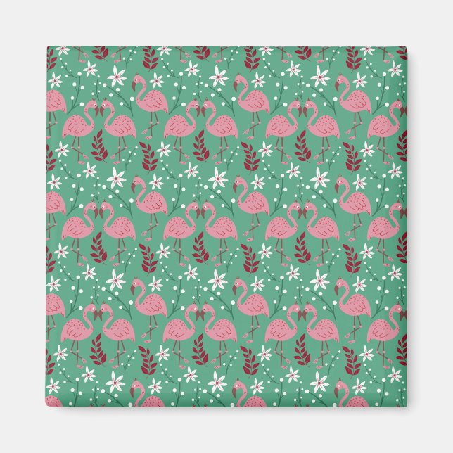 Floral flamingo seamless pattern pink green magnet (Front)
