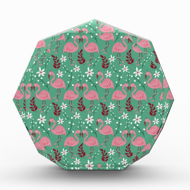 Floral flamingo seamless pattern pink green photo block (Front)