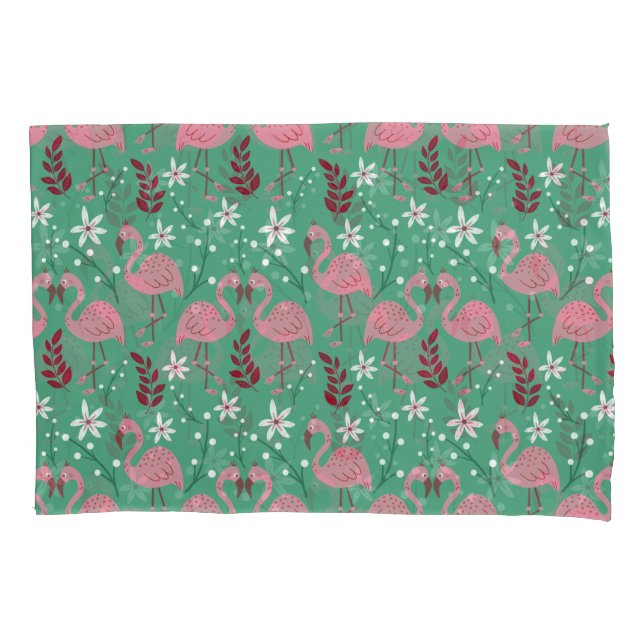 Floral flamingo seamless pattern pink green pillowcase (Front-Left)
