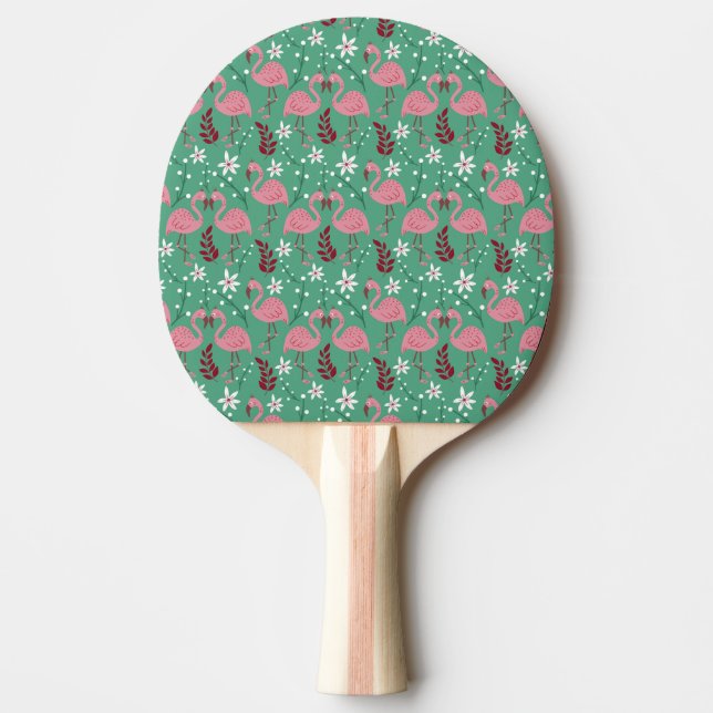 Floral flamingo seamless pattern pink green ping pong paddle (Front)