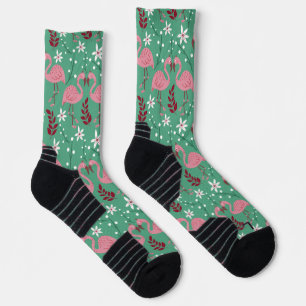 Floral flamingo seamless pattern pink green wrappi socks
