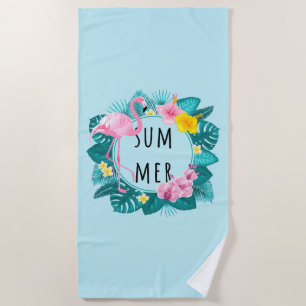 Floral Flamingo Summer Bliss Beach Towel
