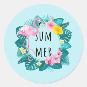 Floral Flamingo Summer Bliss  Classic Round Sticker