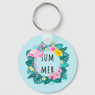 Floral Flamingo Summer Bliss  Key Ring