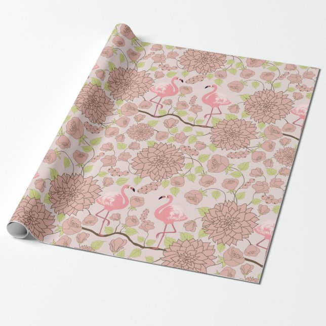 Floral Flamingo Wrapping Paper (Unrolled)