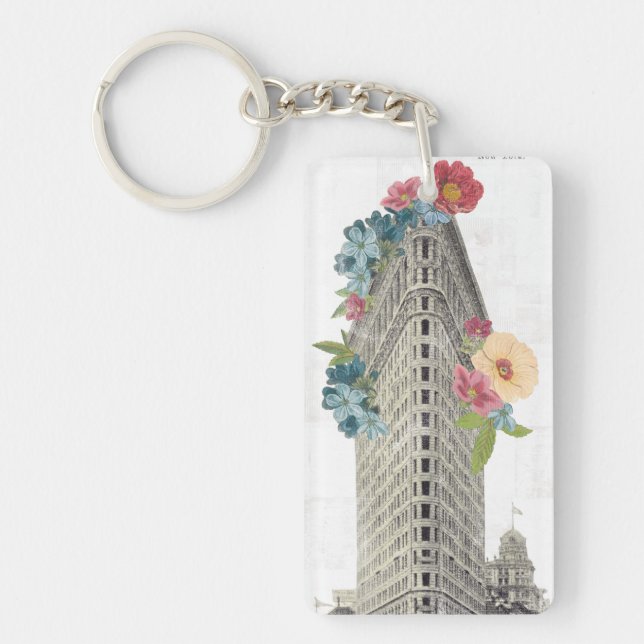 Floral Flat Iron | New York, NY Key Ring (Front)