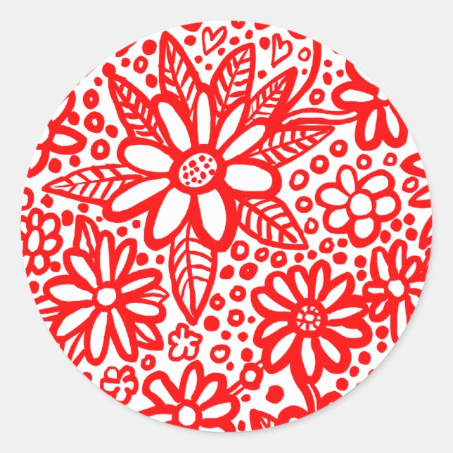 Floral Flocked Classic Round Sticker (Front)