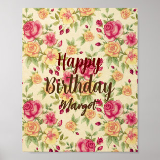 Floral Flourish Birthday wishes colorful Poster