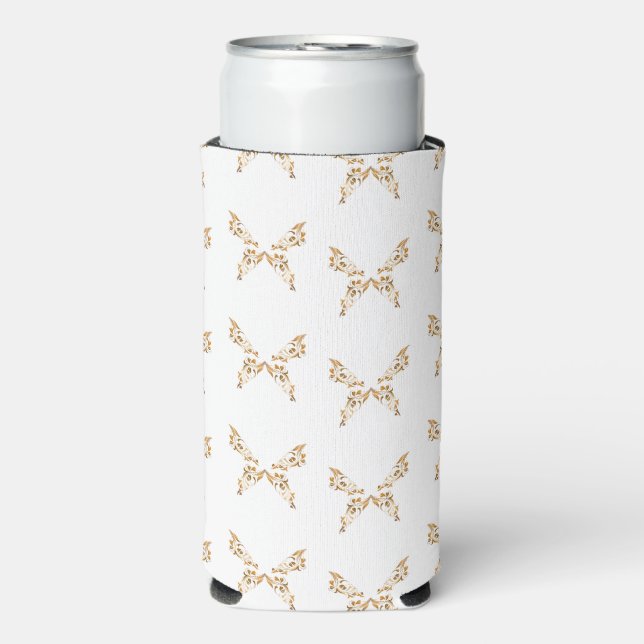Floral flourish butterflies white seltzer can cooler (Seltzer Front)