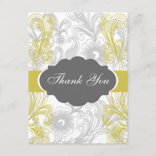 floral flourish grey and yellow Wedding Postcard