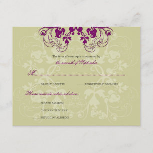 Floral Flourish Plum Purple (R) Wedding RSVP Card