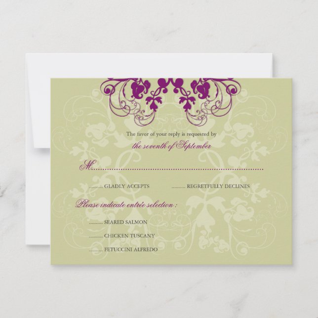 Floral Flourish Plum Purple (R) Wedding RSVP Card (Front)