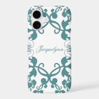 Floral Flourish Teal Peacock Custom Name Casing