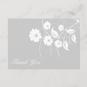 Floral Flourish Thank You Note (Silver / White) Card