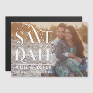 Floral Flourish Typography Save the Date Photo Magnetic Invitation