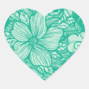 Floral Flow- Teal- Heart Sticker