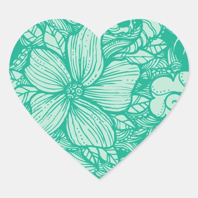 Floral Flow- Teal- Heart Sticker (Front)