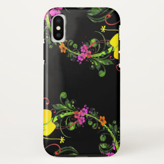 Floral Flower Black Phone - Tough iPhone X Case