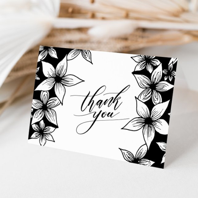 Floral Flower Black & White Calligraphy Thank You Card (Creator Uploaded)