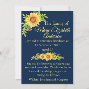 Floral Flower Death and Funeral Announcement Blue