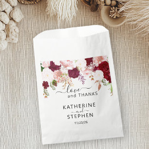 Floral Flower Favor Wedding Blush Burgundy Favour Bag