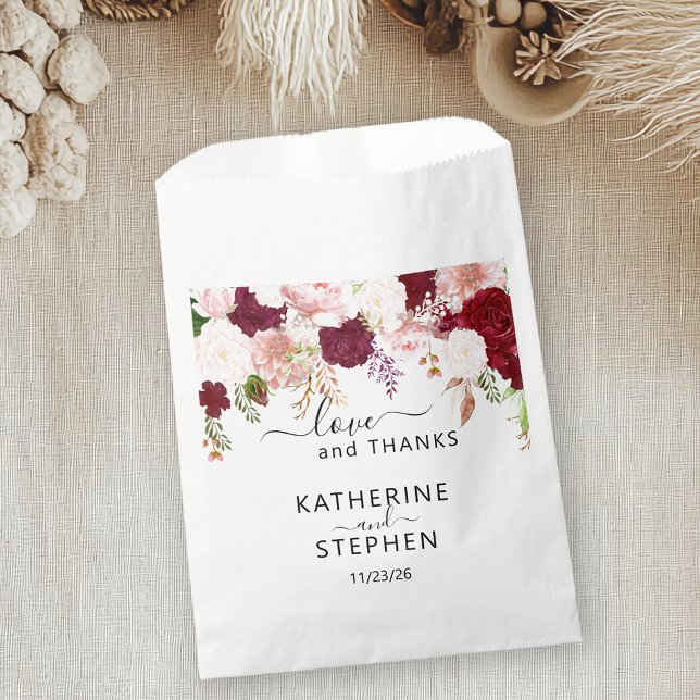 Floral Flower Favour Wedding Blush Burgundy Favour Bag (Creator Uploaded)
