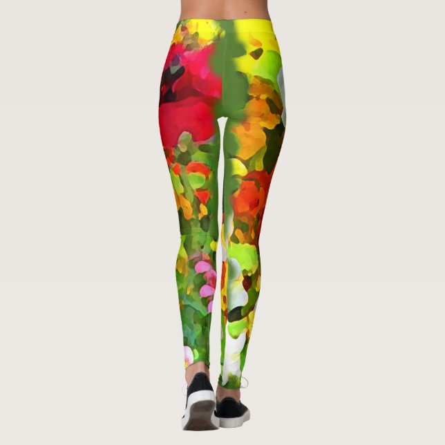 Floral Flower Garden Abstract Pattern Leggings (Back)