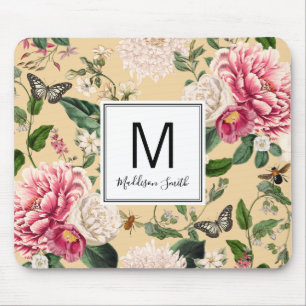 Floral Flower Garden Add Your Name Cream Yellow Mouse Pad