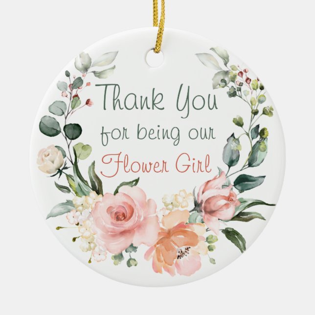 Floral Flower Girl Thank you Ceramic Ornament (Front)