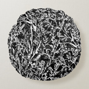 Floral Flower Grayscale Round Cushion