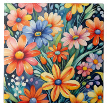 Floral flower modern art print ceramic tile