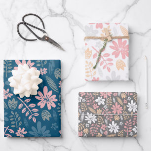 Floral flower pattern hand drawn blossom leaf wrapping paper sheet
