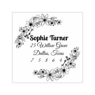 Floral Flower Personalised Doodles Address Stamp
