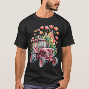 Floral Flower Pink Tractor Country Farm Girl T-Shirt