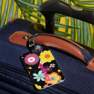 Floral Flower Power Colourful Pink Luggage Tag