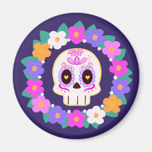 Floral Flower Sugar Skull Magnet