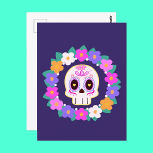 Floral Flower Sugar Skull Postcard