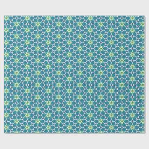 Floral flower teal blue pattern tile wrapping paper