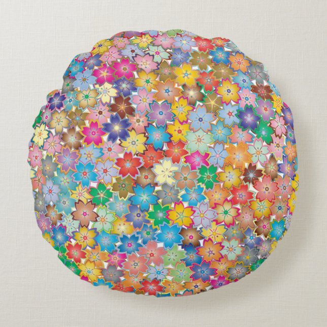 Floral flowers background pattern round cushion (Front)