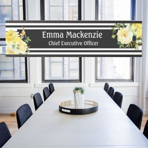 Floral Flowers Black and White Office Door Sign