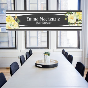 Floral Flowers Black and White Office Door Sign