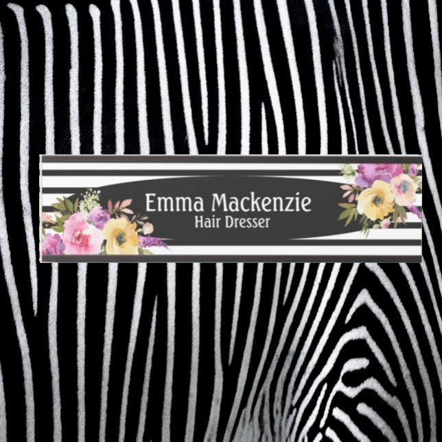 Floral Flowers Black and White Office Door Sign (Creator Uploaded)