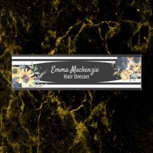 Floral Flowers Black and White Office Door Sign