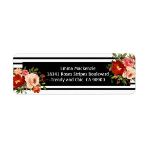 Floral Flowers Black and White return address Return Address Label