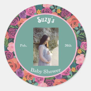 Floral Flowers Botanic girl elegant baby shower Classic Round Sticker