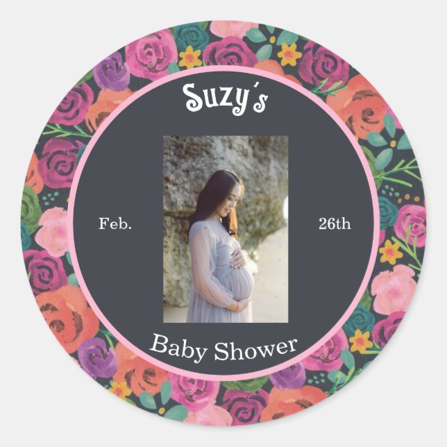 Floral Flowers Botanic girl elegant baby shower   Classic Round Sticker (Front)