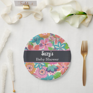 Floral Flowers Botanic girl tropical baby shower  Paper Plate
