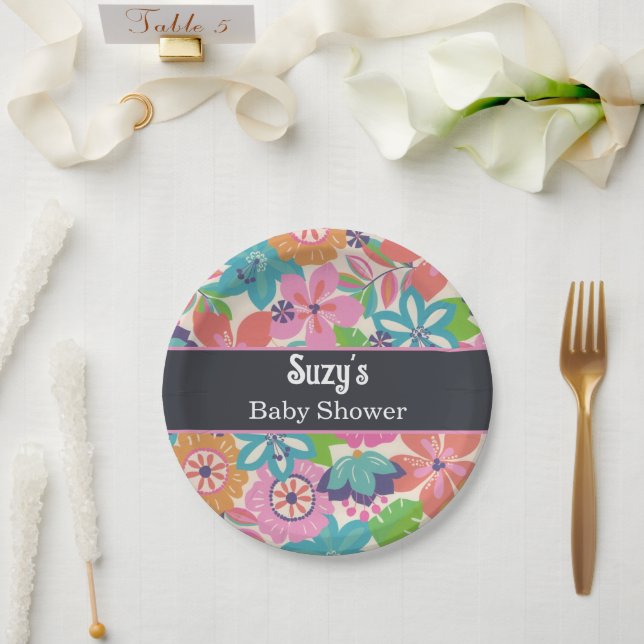 Floral Flowers Botanic girl tropical baby shower  Paper Plate (Wedding)