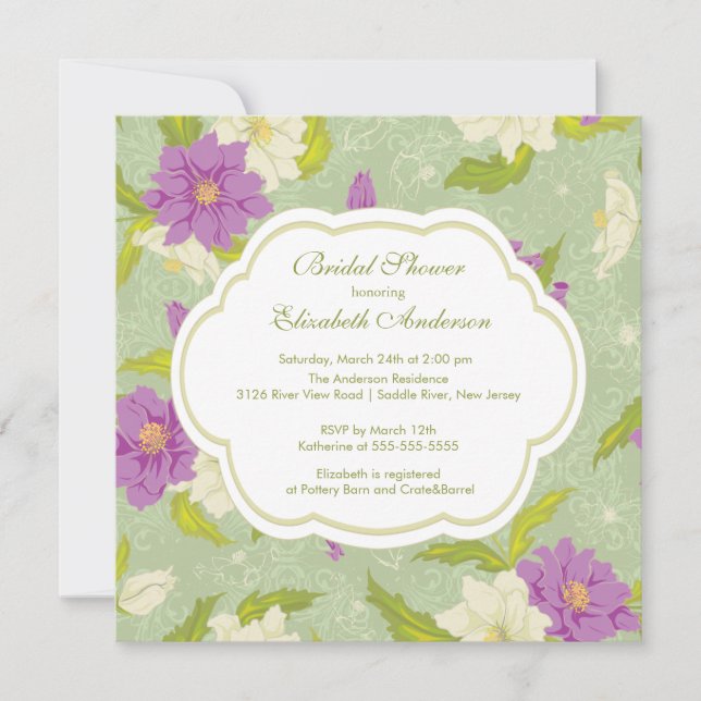 Floral Flowers Bridal Shower Invitation Purple (Front)